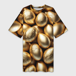 Футболка женская длинная Золотые Пасхальные яйца, цвет: 3D-принт