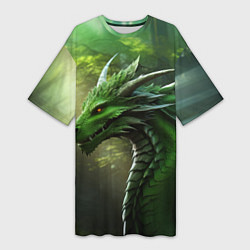 Женская длинная футболка Зеленый лесной дракон символ 2024 года