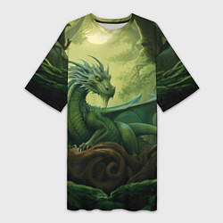 Женская длинная футболка Лесной зеленый дракон 2024