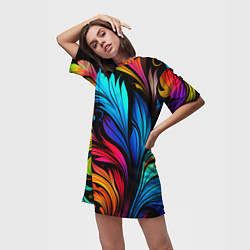 Футболка женская длинная Паттерн с узорами на черном фоне, цвет: 3D-принт — фото 2