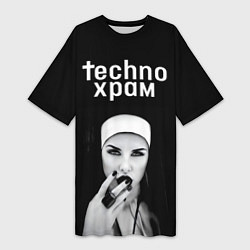 Женская длинная футболка Techno храм монашка с перстнем