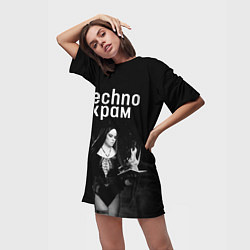 Футболка женская длинная Techno храм монашка колдунья, цвет: 3D-принт — фото 2