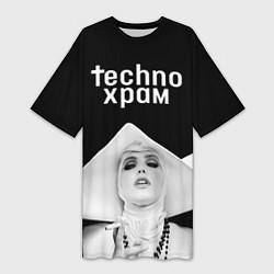 Женская длинная футболка Techno храм монашка в белом