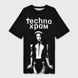 Женская длинная футболка Techno храм дерзкая монашка