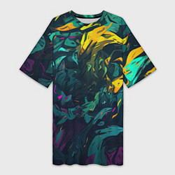 Футболка женская длинная Абстрактный камуфляж в кислотных абстрактных пятна, цвет: 3D-принт