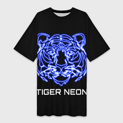 Футболка женская длинная Tiger neon art, цвет: 3D-принт