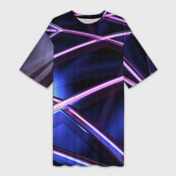Футболка женская длинная Фиолетовая геометрическая абстракция, цвет: 3D-принт