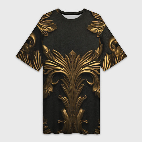 Женская длинная футболка Темные золотые узоры / 3D-принт – фото 1