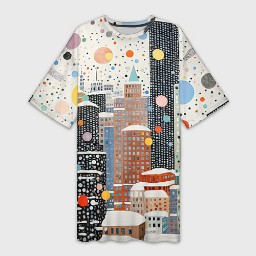 Женская длинная футболка Новогодний город / 3D-принт – фото 1