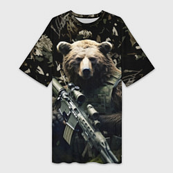 Женская длинная футболка Медведь солдат с винтовкой