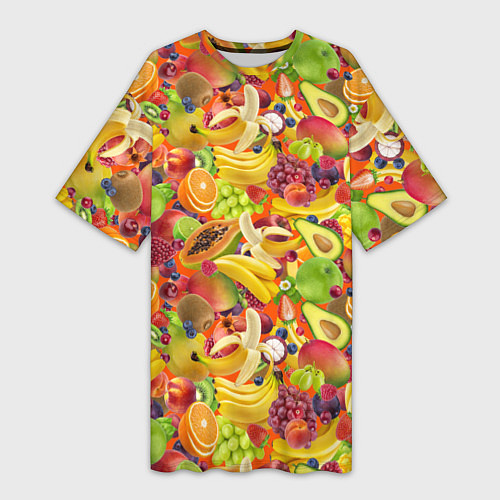 Женская длинная футболка Экзотические фрукты и ягоды / 3D-принт – фото 1
