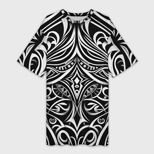 Женская длинная футболка Чёрно белые узоры / 3D-принт – фото 1