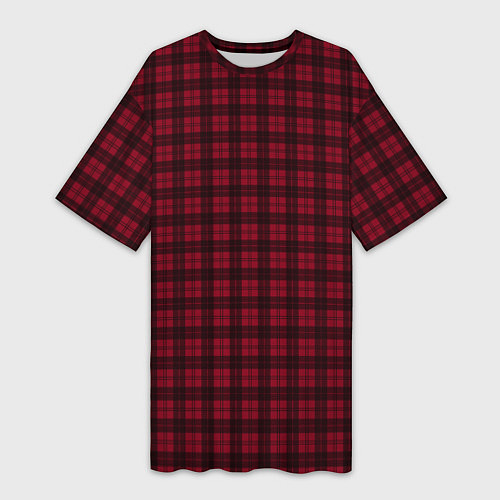 Женская длинная футболка Тёмно-красный в шотландском стиле / 3D-принт – фото 1