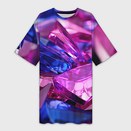 Женская длинная футболка Розовые и синие битые стекла / 3D-принт – фото 1