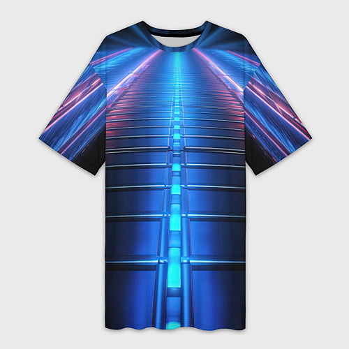 Женская длинная футболка Неоновый путь / 3D-принт – фото 1