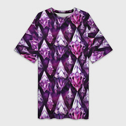 Женская длинная футболка Фиолетовые кристаллы - акварельный паттерн