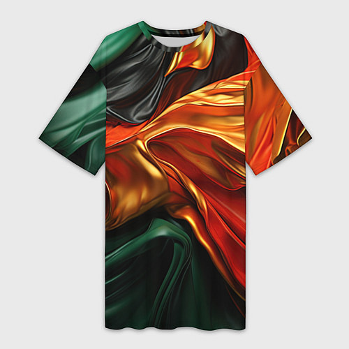Женская длинная футболка Оранжевая и зеленый абстракция / 3D-принт – фото 1