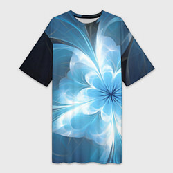 Женская длинная футболка Голубой фрактальный цветок