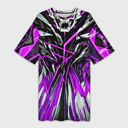 Женская длинная футболка Череп и фиолетовые полосы