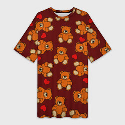 Женская длинная футболка Игрушечные влюбленные мишки и сердца