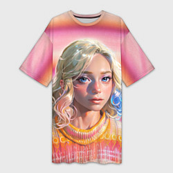 Женская длинная футболка Энид Синклер - арт и текстура розового свитера