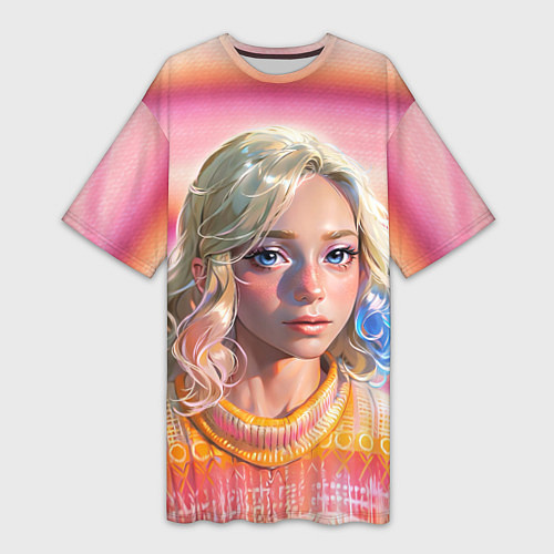 Женская длинная футболка Энид Синклер - арт и текстура розового свитера / 3D-принт – фото 1