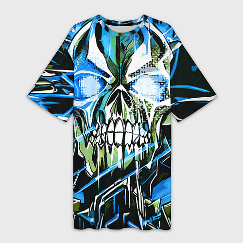 Женская длинная футболка Синий адский череп / 3D-принт – фото 1