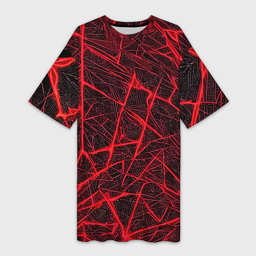 Женская длинная футболка Красная паутина на чёрном фоне / 3D-принт – фото 1