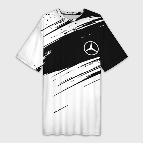 Женская длинная футболка Mercedes benz краски чернобелая геометрия / 3D-принт – фото 1