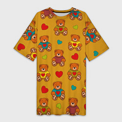 Женская длинная футболка Игрушечные мишки и разноцветные сердца