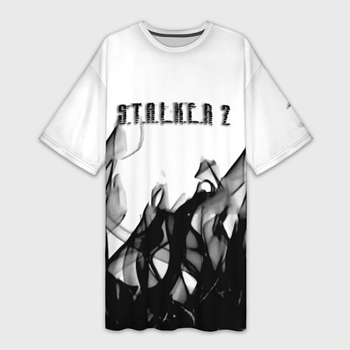 Женская длинная футболка Stalker 2 черный огонь абстракция / 3D-принт – фото 1