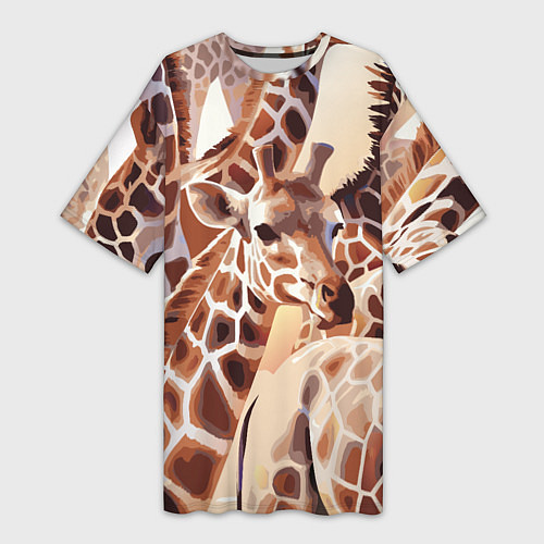 Женская длинная футболка Жирафы - африканский паттерн / 3D-принт – фото 1