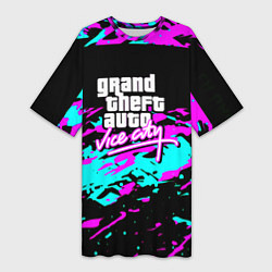 Футболка женская длинная GTA vice city неоновые краски, цвет: 3D-принт