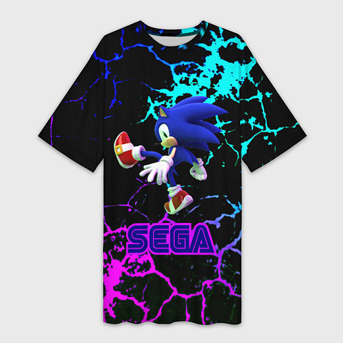 Женская длинная футболка Sonic sega game неоновая текстура / 3D-принт – фото 1