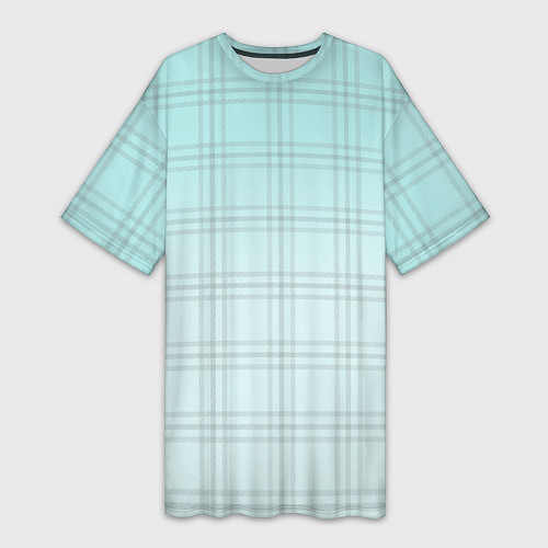 Женская длинная футболка Нежно-голубая шотландская клетка / 3D-принт – фото 1