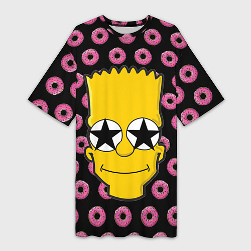 Женская длинная футболка Барт Симпсон на фоне пончиков / 3D-принт – фото 1