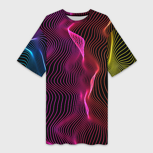 Женская длинная футболка Переплетающие цветные линии / 3D-принт – фото 1