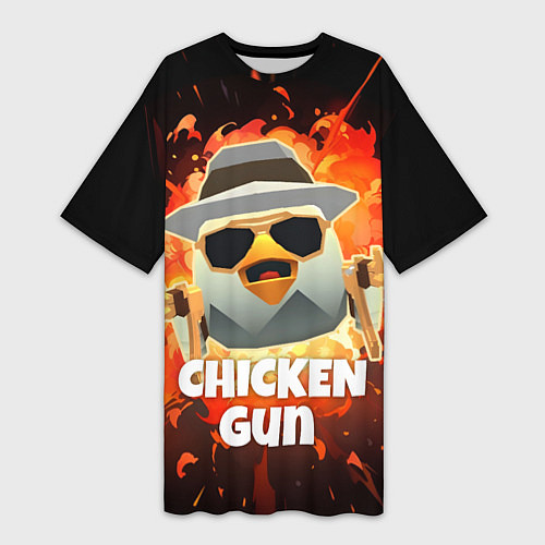 Женская длинная футболка Чикен Ган - взрыв / 3D-принт – фото 1