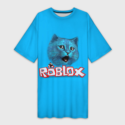 Женская длинная футболка Roblox синий кот / 3D-принт – фото 1