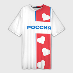Футболка женская длинная Россия с сердечками, цвет: 3D-принт