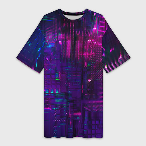 Женская длинная футболка Неоновые огни квадратов / 3D-принт – фото 1
