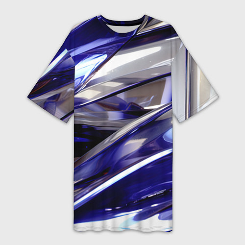 Женская длинная футболка Синие и белые полосы абстракции / 3D-принт – фото 1