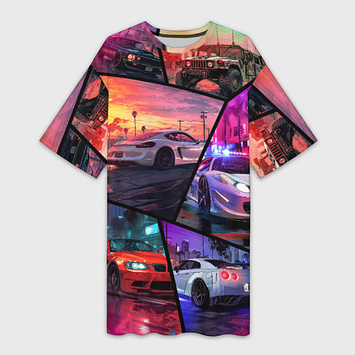 Женская длинная футболка GTA style cars / 3D-принт – фото 1