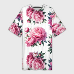Женская длинная футболка Розовые цветы пиона