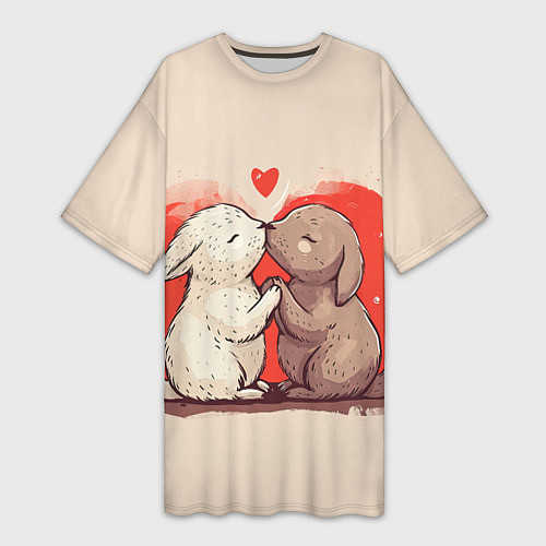 Женская длинная футболка Влюбленные кролики / 3D-принт – фото 1