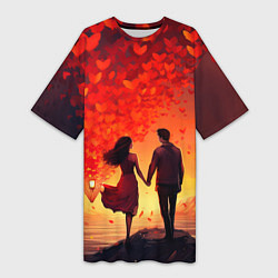 Женская длинная футболка Влюбленная пара в день святого Валентина