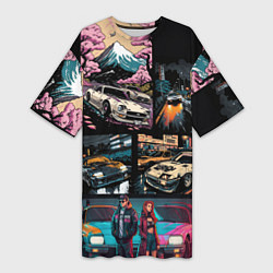 Футболка женская длинная Japanese jdm art, цвет: 3D-принт