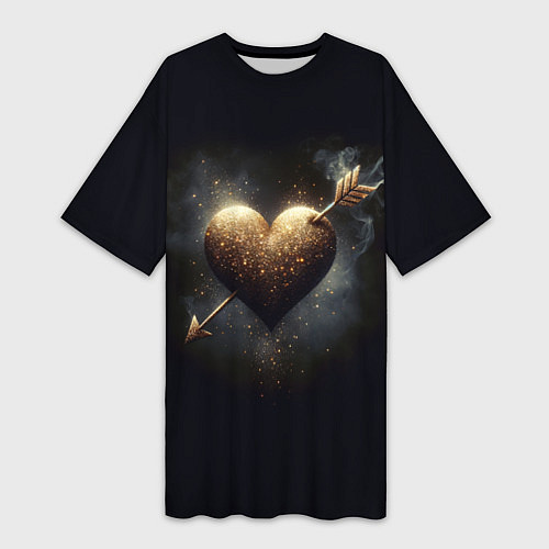 Женская длинная футболка Золотое сердце - стрела / 3D-принт – фото 1