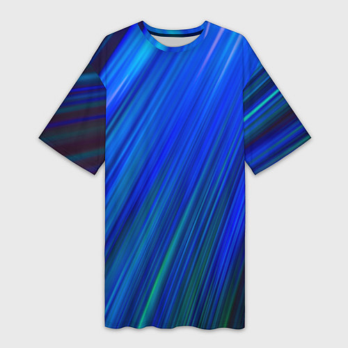 Женская длинная футболка Неоновые синии линии / 3D-принт – фото 1