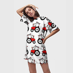 Футболка женская длинная Поросенок Пётр на красном тракторе, цвет: 3D-принт — фото 2